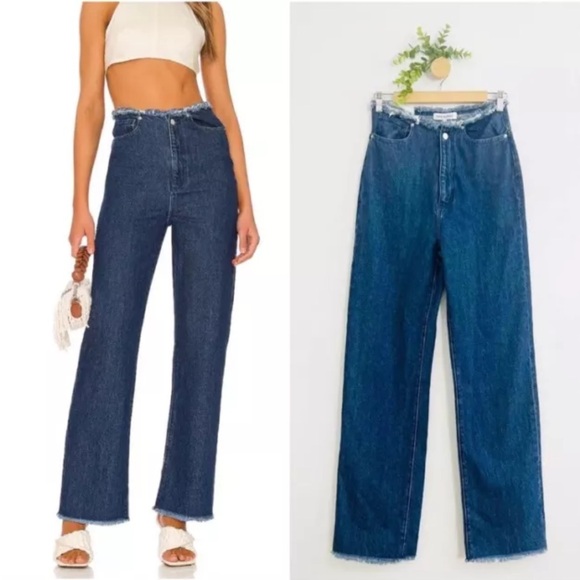 WeWoreWhat Women’s Jeans Size 29 NWT Frayed WB Straight  Indigo Blue Wide Leg - Picture 1 of 9